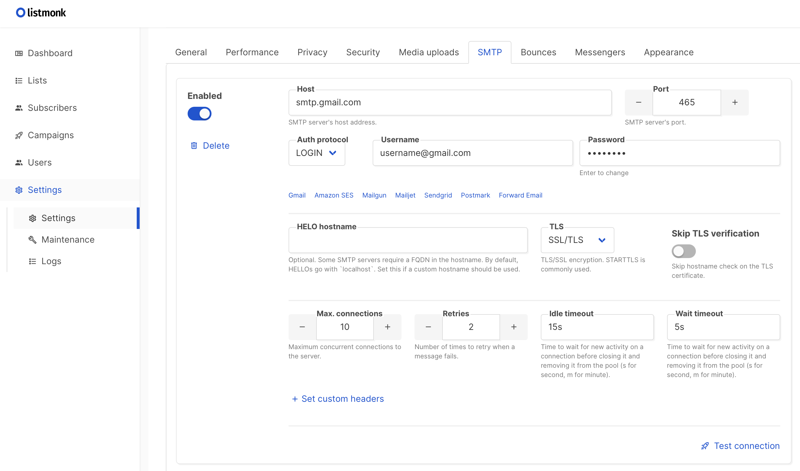 Настройка SMTP
