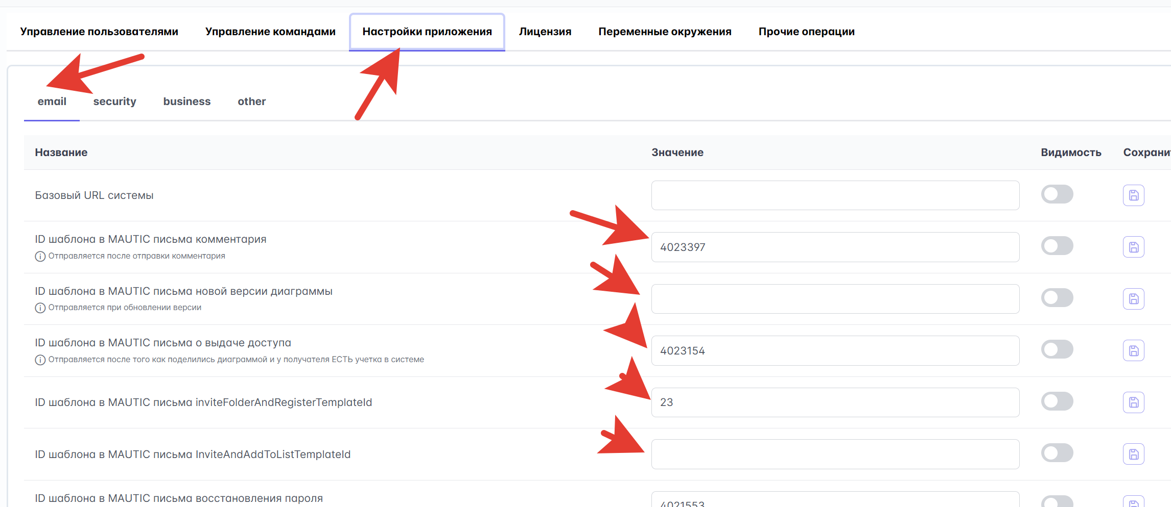 Шаблоны в админке
